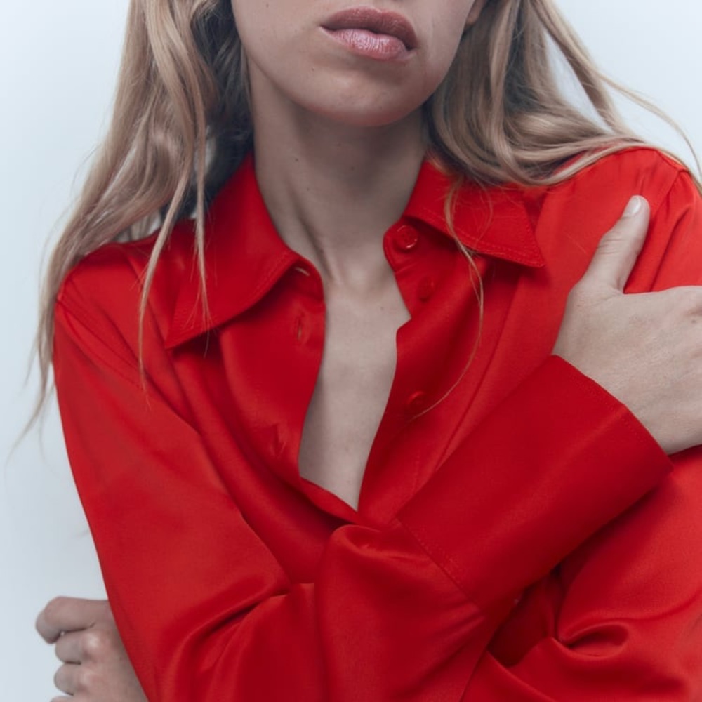 Zara Red Satin Effect Shirt - Picture 6 of 13